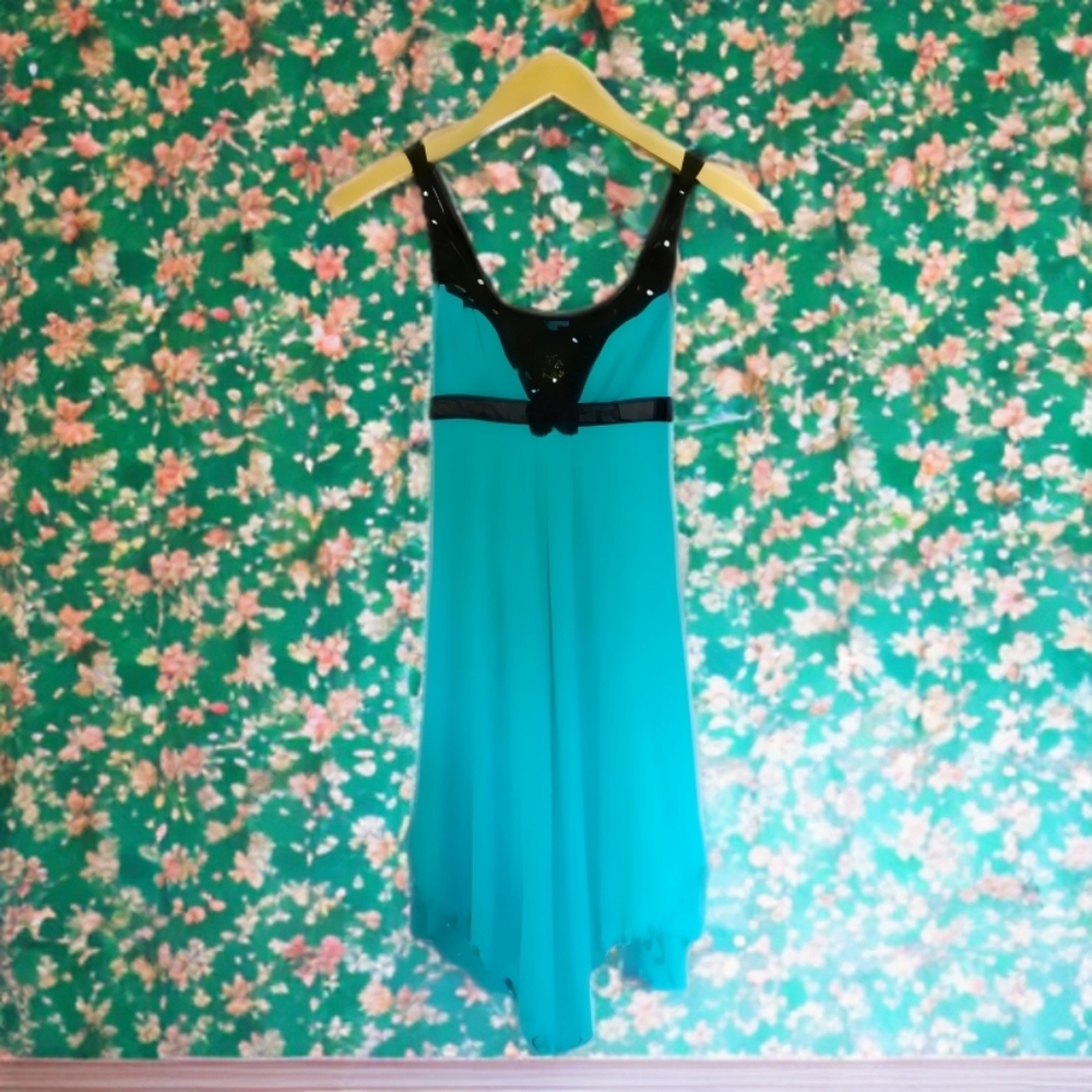 Vintage PLASTIC Turquoise Y2K Babydoll Mini Dress - XS